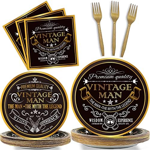 96Pcs Vintage Man Birthday Party Decor Supplies Paper Plates Napkins Set by gisgfim