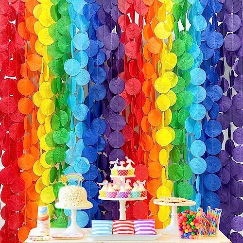 205Ft Rainbow Party Decorations Big Polka Dots Tissue Paper Backdrop Streamer Colorful Circle Dots Hanging Curtain Garland for Birthday Fiesta Carnival Wedding Engagement Pride Party Supplies by pinkblume