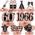 9Pcs 60th Birthday Decorations Honeycomb Centerpieces for Women, Rose Gold Pink Happy 60th Birthday Centerpieces Tables Toppers Party Decorations Supplies, Vintage 1966 Aged Table Sign Decor by MOORAY