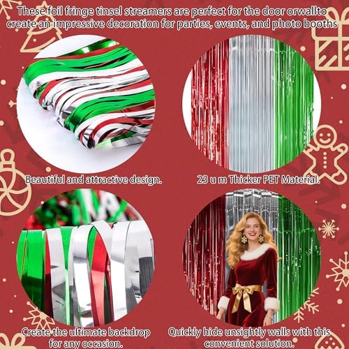 OHOME Christmas Party Decorations - Christmas Decorations | Red Green Silver Backdrop Banner for Wall Door | Xmas Birthday Party Favors Supplies Indoor Outdoor - Navidad Photo Booth Props for Home - Image 4