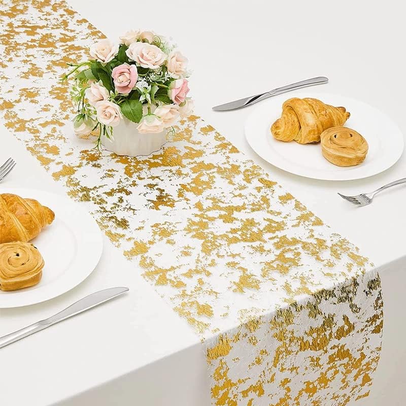 Gold Table Runner 2 Pieces, Sequin Glitter Foil Metallic Mesh Gold Table Runners Roll 11x108 Inch, Table Decorations for Wedding, Christmas, Birthday Party - Image 5