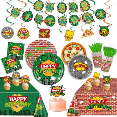 Cartoon Turtle Birthday Party Supplies Tableware Set for 20 Guests by XuexiceiliPartySupplies
