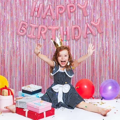 Melsan Pink Tinsel Backdrop for Birthday, 2 Pack 3.2ft x 8ft - Image 6