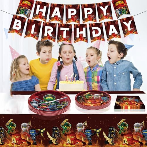 Ninja Birthday Decorations, Ninja Game Party Tableware Include Birthday Banner, Tablecloth, 20 Plates and 20 Napkins for Fans Adults Party Decor - Image 3