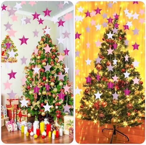 Patelai 130 ft Star Garland Banner Decor,Pink,Rose Red,White - Image 6