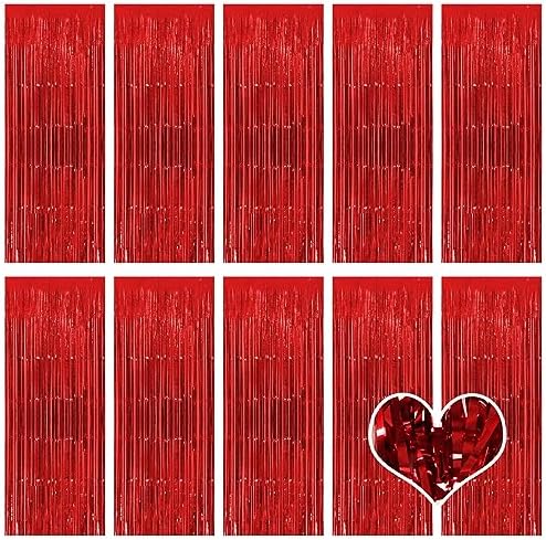 10 Pack Red Backdrop Curtain 3.2ft x 8.2ft Metallic Tinsel Foil Fringe Curtains Photo Booth Background for Birthday Party Decoration Baby Shower Engagement Wedding Christmas Decoration (Red) by Ohiyoo