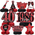 9Pcs 40th Birthday Decorations Red and Black 40th Birthday Party Decorations for Women,Happy 40 Years Vintage 1986 Aged Honeycomb Centerpieces Table Sign Decor Supplies by MOORAY