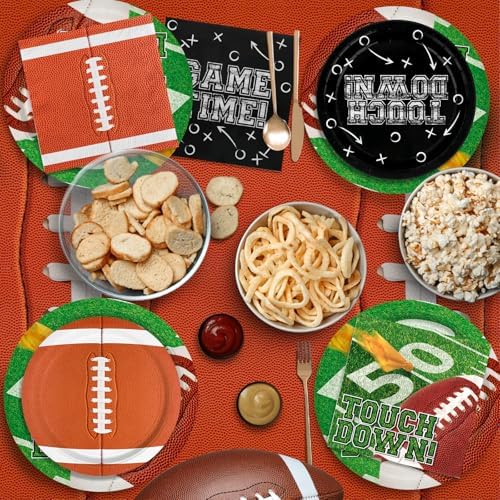 Football Party Decorations Kit for 24: Football Party Supplies Set with Plates, Dessert Plates, Napkins, Cups, Banner & Touchdown Tablecloth - for Football Tailgate Party Decorations - Image 4