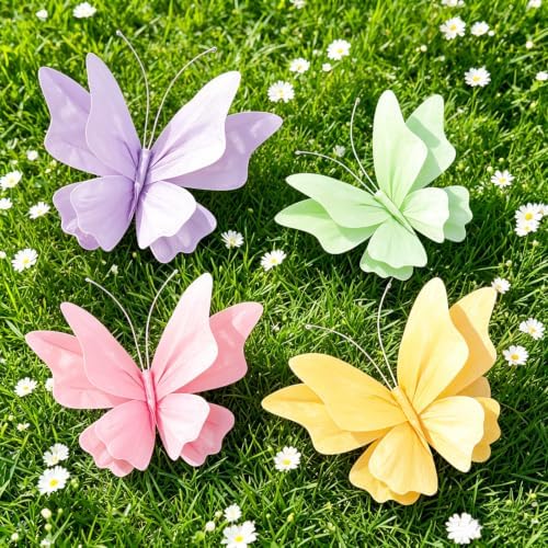 3D Hanging Butterfly Decorations Butterfly Party Decorations 4PCS Pastel Large Paper Butterfly Decorations for Girls Women Wedding Backdrop Birthday Flower Garden Party Decor by SUNBEAUTY
