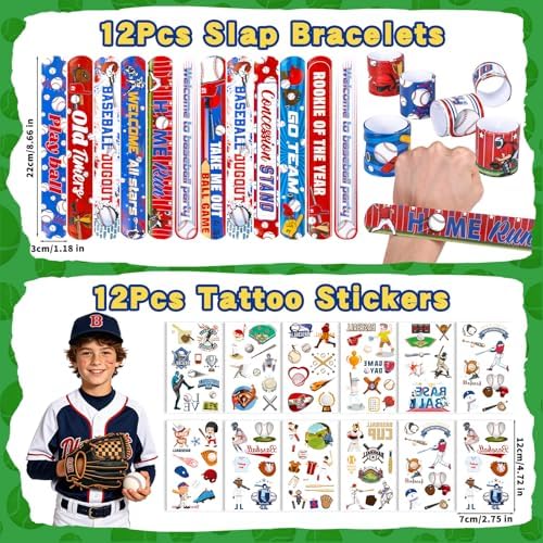 134 Pcs Baseball Party Favors, Baseball Themed Birthday Party Supplies Goodie Bag Stuffers with Bags,Rubber & Slap Bracelets, Stress Balls , Keychains, Stickers& Tattoos, Team Gifts Bulk - Image 5