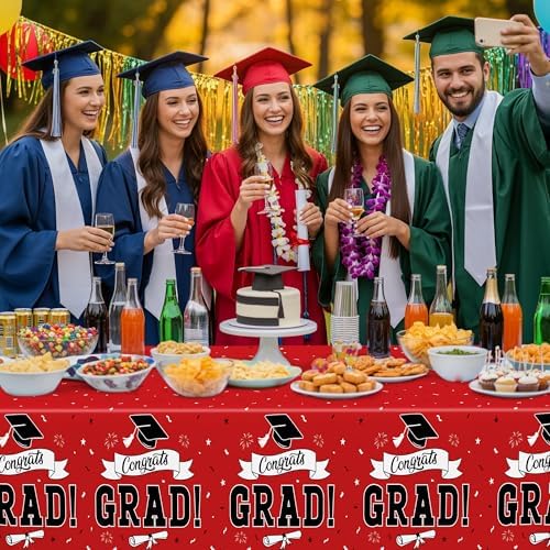 2 PCS Graduation Tablecloth, 108" X 54" Red Graduation Table Decorations 2026, Disposable Plastic Tablecover for Grad Decor Party Supplies, Rectangle Table Cover for Class 2026 Congrats Grad for Kids - Image 6