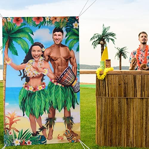 Tudomro Hawaii Photo Booth Backdrop, 6x4ft Fabric 2 Face Cutouts - Image 5