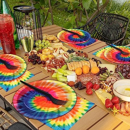 50 Guests Tie Dye Plates and Napkins Party Supplies Tie Dye Party Decorations Disposable Tableware Set Birthday Dinnerware Favor for Kids Girls Baby Shower Birthday Party Graduation, 200PCS - Image 6