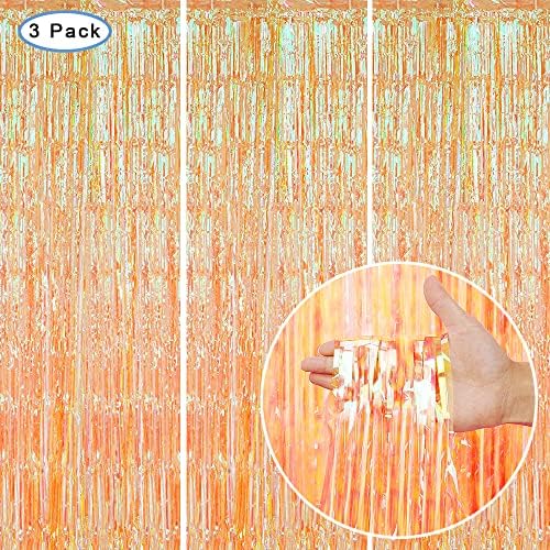 3 Pack Fringe Curtains Party Decorations,Tinsel Backdrop Curtains for Parties,Photo Booth Wedding Graduations Birthday Christmas Event Party Supplies (Transparent Orange) - Image 2
