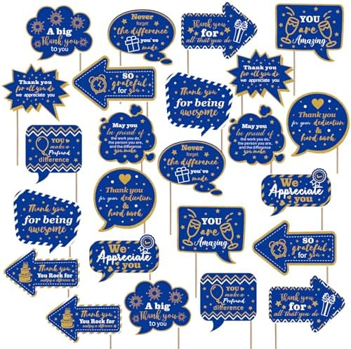 24pcs Customer Service Week Appreciation Decor Photo Prop, Blue, Gold by Weekgrat
