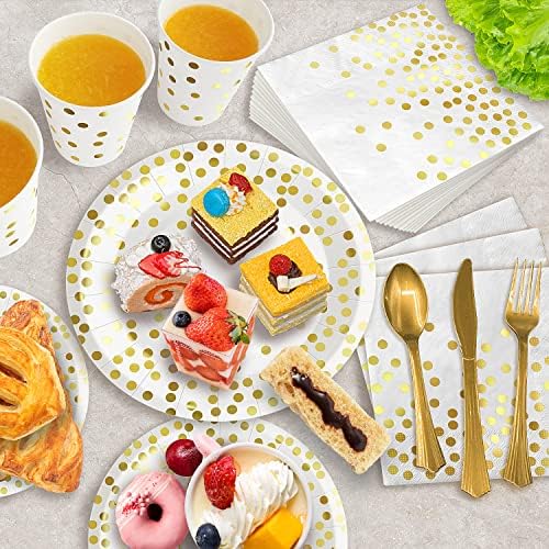 AIRE White Gold Dot Paper Plates Set, 350PCS Disposable Dinnerwarefor 50 - Image 4