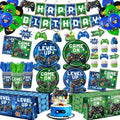 196 Pcs Video Game Party Decorations (Serves 24), gaming party decorations Include Banner Hanging Plates Napkins Cups Forks Knifes Tablecloth Topper Balloons for Boy Party by Kinovo