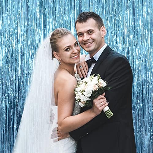 5 Pack Foil Curtain Backdrop Blue Metallic Tinsel Foil Fringe Curtains Photo Booth Props for Birthday Wedding Engagement Baby Shower Bachelorette Christmas Holiday Celebration Party Decorations - Image 4