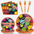 96 Pcs Paintball Birthday Party Supplies Neon Glow Tableware set Paper Plates Napkins Supplies For Paint Ball Gun Shooting Splatter Bomb Buster Splash Rainbow Color Theme Party Favors 24 Guests by Wiooffen