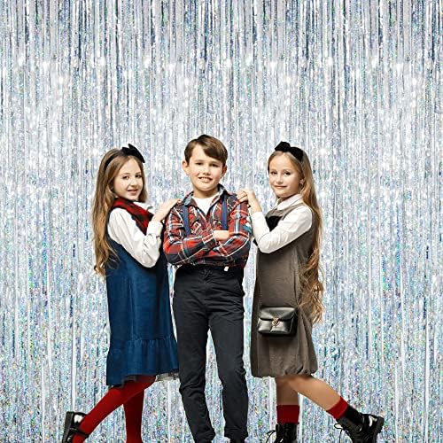 GOER 3.2 ft x 8.2 ft Metallic Tinsel Foil Fringe Curtains Party Photo Backdrop Party Streamers for Birthday,Graduation,New Year Eve Decorations Wedding Decor (5 Packs,Shiny Silver) - Image 4