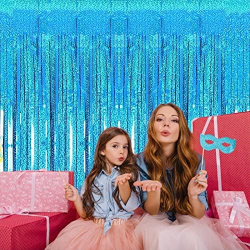 2 Pack 3.2ft x 8.2ft Blue Foil Fringe Curtains Photo Backdrop - Image 2