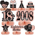 9Pcs Rose Gold Pink 18th Birthday Decorations Honeycomb Centerpieces for Girls,Happy 18th Birthday Centerpieces Tables Toppers Party Decorations Supplies,Vintage 2008 Aged Table Sign Decor by MOORAY