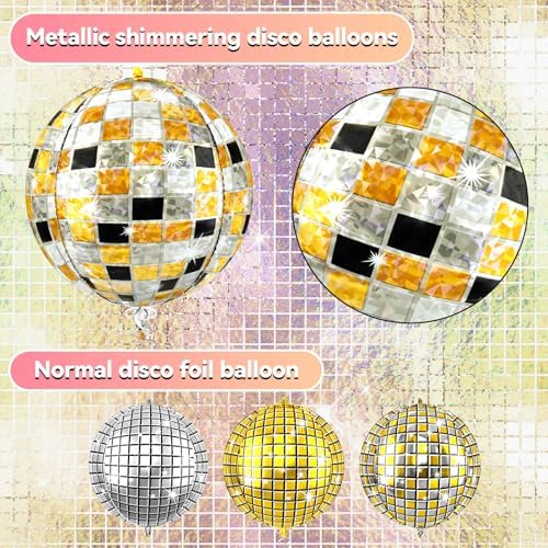 6pcs 22 Inch Multicolor Disco Ball Balloons, Gold Big Disco Balloons, Black Silver Gold 4d Large Foil Aluminum Balloon For Birthday Baby Shower 70s 80s 90s Theme Party Wedding Engagement Graduation - Image 2
