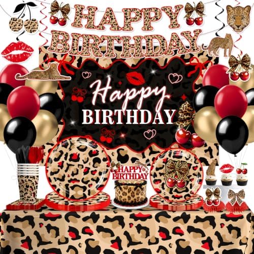 208PCS wellspar Cheetah Print Birthday Decorations Tableware Set, 25 Guests by Unknown