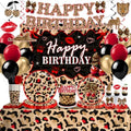 208PCS wellspar Cheetah Print Birthday Decorations Tableware Set, 25 Guests by Unknown