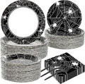 50 Guests Halloween Spider Web Plates and Napkins Party Supplies Spiderweb Party Decorations Disposable Tableware Black and White Halloween Dinnerware Favor for Get Together Celebration, 200PCS by Qyeahkj