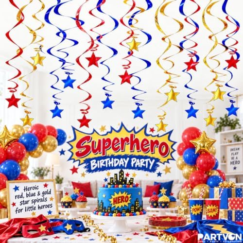 30 Pcs Red Blue Gold Hanging Swirl Decorations Foil Ceiling Streamers - Image 2