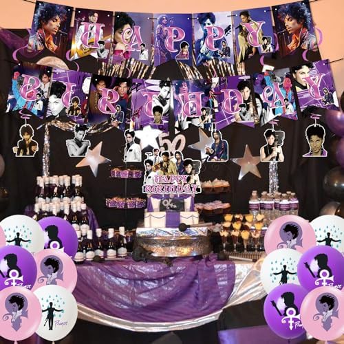 Prince Singer Party Decorations, Rock Singer Theme Birthday Banner Honeycomb Centerpieces Hanging Swirls Party Latex Balloons for Fans Birthday Baby Shower Party Supplies - Image 5