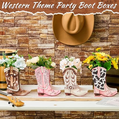 12 Set Western Cowgirl Boot Centerpiece Box Rodeo Tables Vase - Image 3