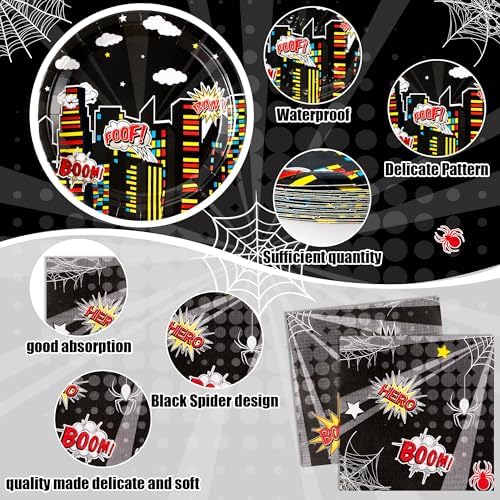 Black Spider Birthday Party Supplies - 96PCS Black Spider Birthday Party Plates and Napkins Forks Disposable Tableware Birthday Parties Table Dinnerware Baby Shower Plates Serve 24 Guests - Image 3