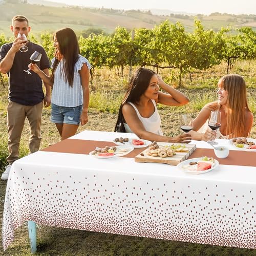 QZYL 4 Pack Disposable Table Cloth, 54" x 108" Rectangle Party Table Cloths with Pink Dot, Waterproof Plastic Table Covers for Birthday Wedding Receptions Family Gathering Holiday Dinner - Image 2