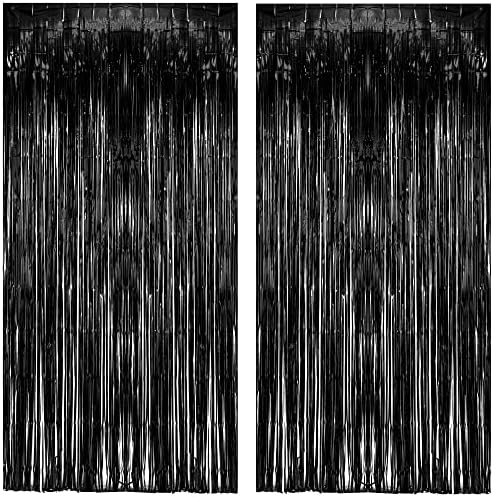 Black Tinsel Backdrop Curtain - GREATRIL Tinsel Curtain Party Backdrop Streamers for Wizard Birthdays/Stranger Theme/Doorway/Halloween Decorations Party - 2 Packs by GREATRIL