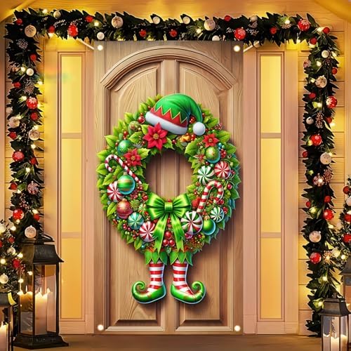 BlissYard Holiday Door Cover Elf 35x71 Inch Polyester - Image 4