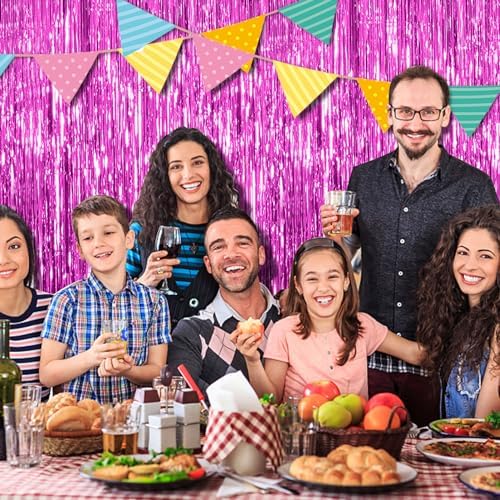 BOMSI 10 Pack Hot Pink Party Decorations Tinsel Curtain Streamers Foil Fringe Photo Booth Backdrop - Image 3