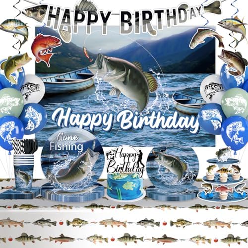 219Pcs cocomigo Fishing Birthday Party Decorations Tableware Set, 25 Serves by cocomigoPartyHome