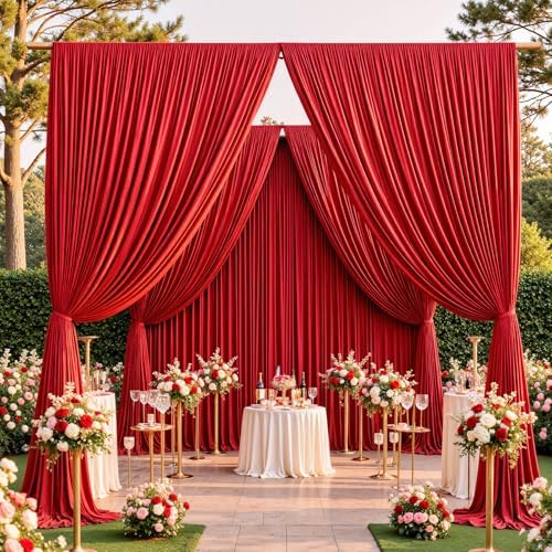 20ftx10ft Red Backdrop Curtains for Parties, Wrinkle Free 4 Panels Silky Polyester Photo Backdrop Drapes Back Drop Cloth Drapery for Wedding Birthday Photography Background Decor - Image 5