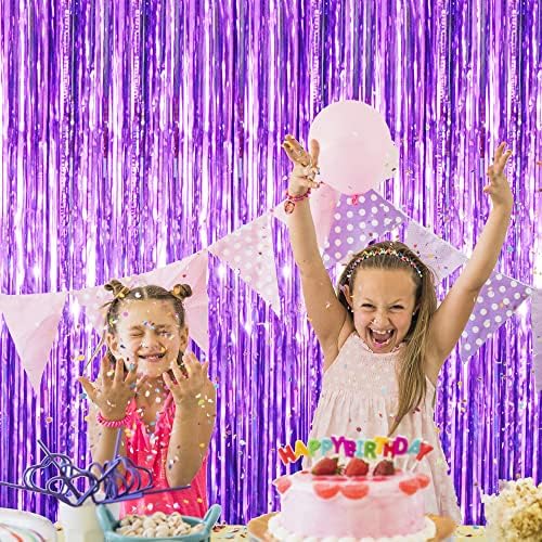 GOER 3.2 ft x 8.2 ft Metallic Tinsel Foil Fringe Curtains Party Photo Backdrop Party Streamers for Halloween Birthday,Graduation,New Year Eve Decorations (4 Packs,Purple) - Image 4