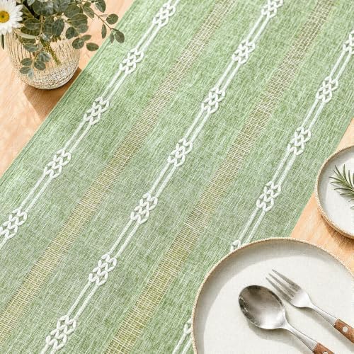 Rustic Linen Farmhouse Table Runner, Woven Boho Table Runner 13" × 60" - Image 3