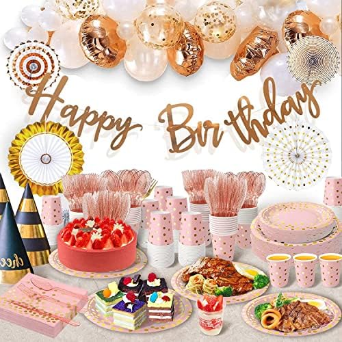 AIRE 350PCS Pink and Gold Party Supplies, Severs 50 Disposable Partyware, Gold Plastic Cutlery, Napkins, Plates for Baby Shower, Birthday, Wedding - Image 5