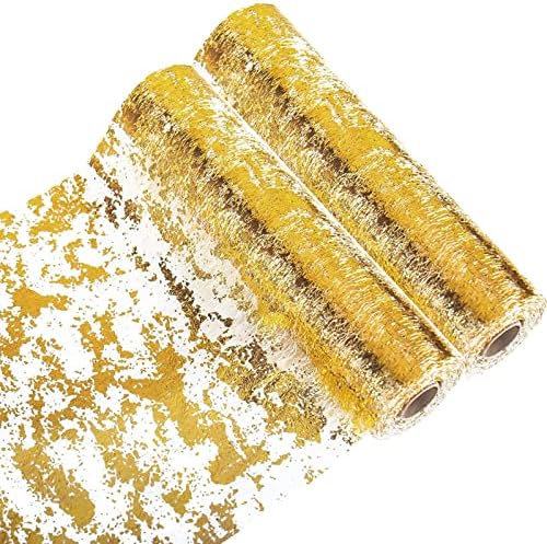 Gold Table Runner 2 Pieces, Sequin Glitter Foil Metallic Mesh Gold Table Runners Roll 11x108 Inch, Table Decorations for Wedding, Christmas, Birthday Party by Sunlunckystar