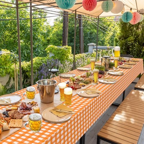 12 Pack Orange Plastic Checkered Tablecloth, Premium Decorative Disposable Orange Gingham Plaid Table Cloths for Parties, Rectangle Party Table Cover for Fall Thanksgiving Picnic Birthday, 54x108 Inch - Image 7