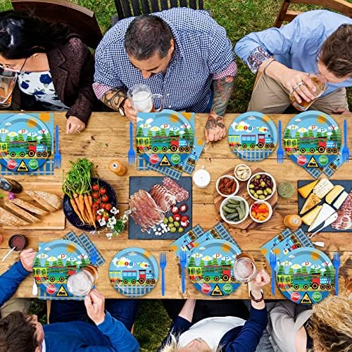 200Pcs Train Party Plates and Napkins Train Birthday Party Supplies Transportation Disposable Paper Decoration for Kids Birthday With Dinner Plates Dessert Plates Napkins Plastic Forks, Serves 50 - Image 6