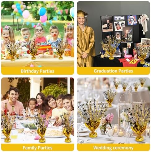 6 Pack Metallic Foil Spary Centerpieces for Tables, Black Gold Centerpieces for Tables Decorations, Star Brust Table Centerpieces for Birthday Graduation Wedding Baby Shower Party - Image 5