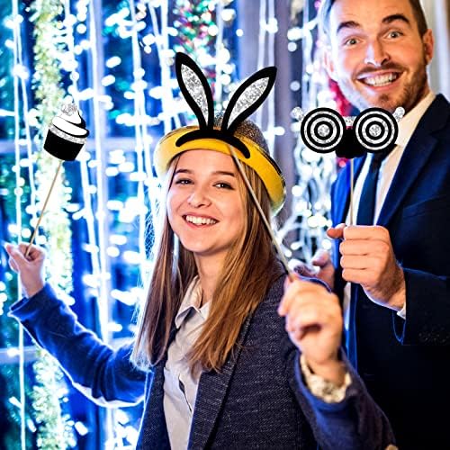 Zonon 24 Pcs Funny Photo Booth Props Set Black Gold Birthday,Silvery - Image 5