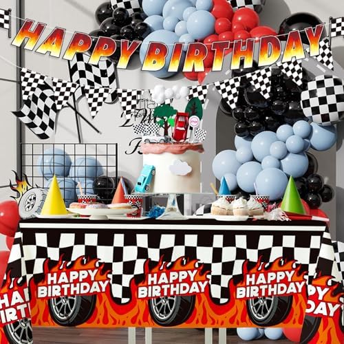 Birthday Decorations Kit: Car Theme Party Supplies for 25 - Includes Dinner & Dessert Plates, Napkins, Cups, Banner and Tablecloth for Boys' Racing Car Birthday Party Decorations - Image 4