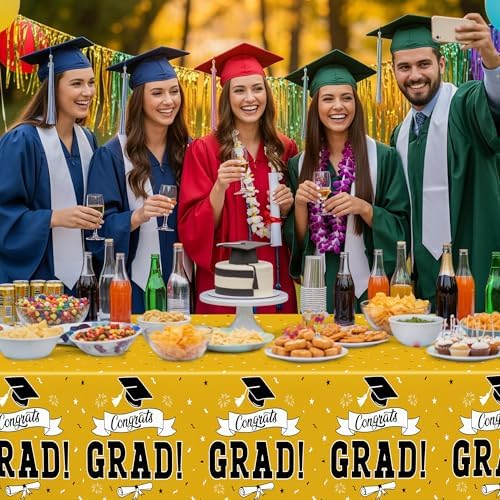 2Pcs 2026 Graduation Table Decorations, 108" X 54" Yellow Plastic Graduation Tablecover, Disposable Tablecover for Class 2026 Congrats Grad, Rectangle Tablecloth for Grad Decor Party Supplies for kids - Image 6